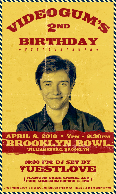 Videogum 2nd Birthday Flyer