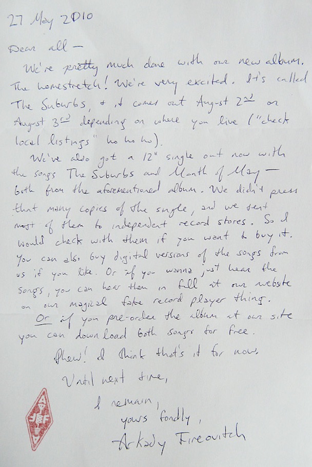 Arcade Fire Suburbs Note