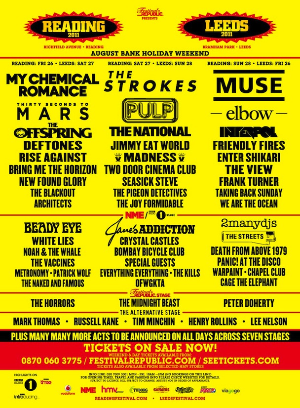 Reading & Leeds Lineup 2011
