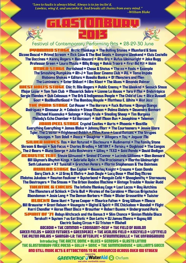Glastonbury 2013 Lineup