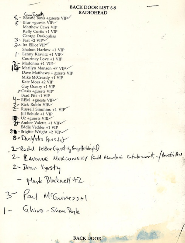 Check Out The Guest List For Radiohead @ Irving Plaza '97