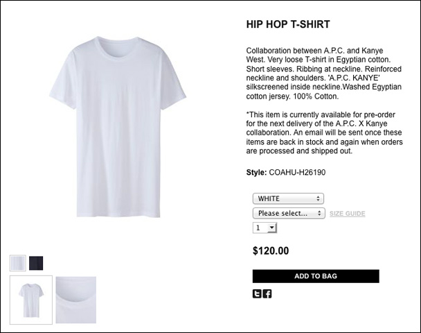 Kanye West x A.P.C. Hip Hop T-Shirt