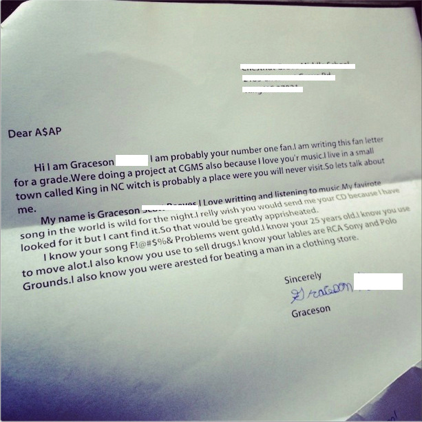 ASAP Rocky fan letter