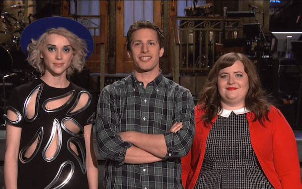 Annie Clark, Andy Samberg, and Aidy Bryant