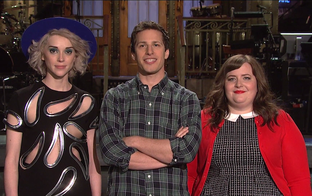 Annie Clark, Andy Samberg, and Aidy Bryant