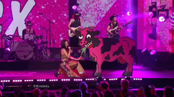 Watch Charli XCX Dance With A Goofy Pink Cow On Kimmel