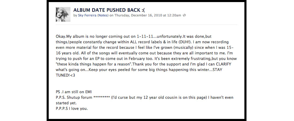 Sky Ferreira Facebook Screencap