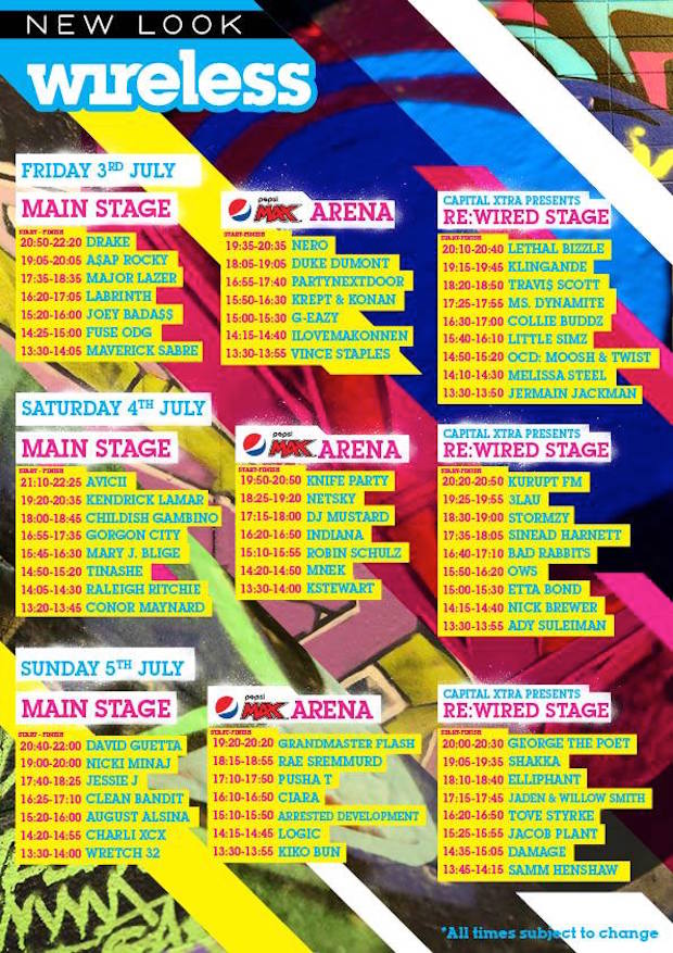 Wireless Festival Schedule