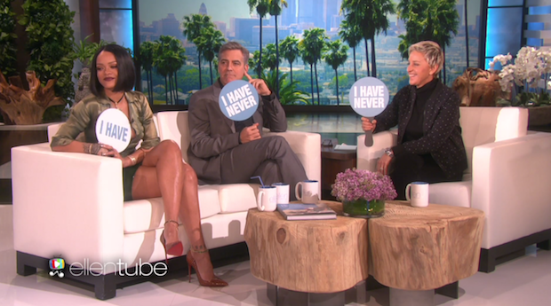 Watch Rihanna And George Clooney Play "Never Have I Ever" With Ellen
