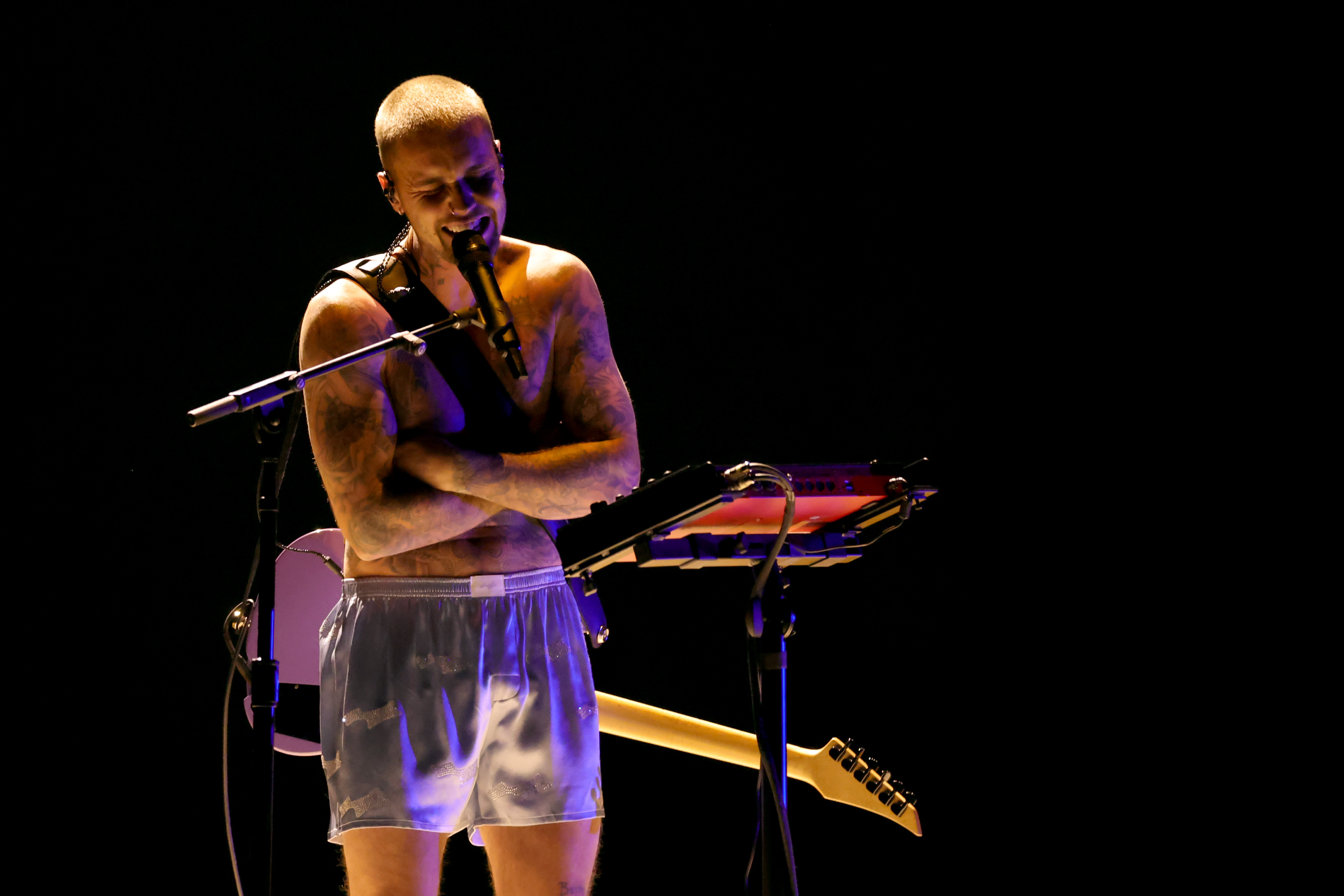 Justin Bieber Performs Yukon Shirtless At The 2026 Grammys Video GettyImages 2259485521 