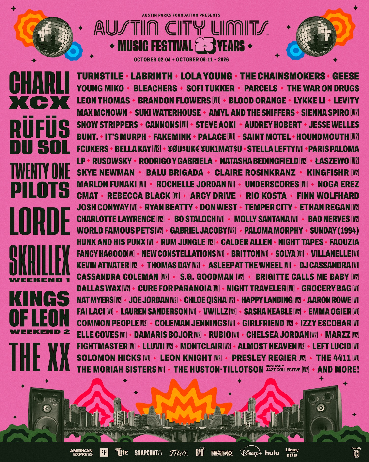 Austin City Limits Festival Celebrates 25 Years with Charli XCX, Lorde, and More
